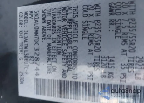 2013 Infiniti Jx35 z USA, uszkodzony, nr VIN 5N1AL0MN7DC328744